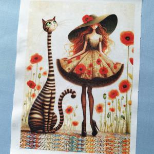 Pipacsos lány cicával cordura textilpanel választható méretben