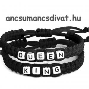 QUEEN - KING páros kabala makramé karkötő szett  fekete