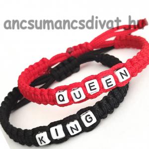 QUEEN - KING páros kabala makramé karkötő szett  piros fekete