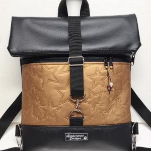 Roll Up Maxi dupla pántos hátizsák sok zsebbel - Elegáns fekete - bronz csillagokkal