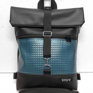 Roll Up Maxi dupla pántos hátizsák sok zsebbel - Fekete türkízzel