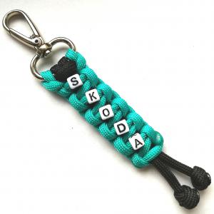 SKODA feliratos paracord  slusszkulcsdísz kulcstartó karabinerrel Fekete-türkíz