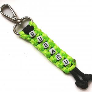 SUBARU feliratos paracord  slusszkulcsdísz kulcstartó karabinerrel Fekete-neonzöld