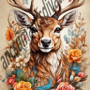 Szarvas virágokkal cordura textilpanel választható méretben