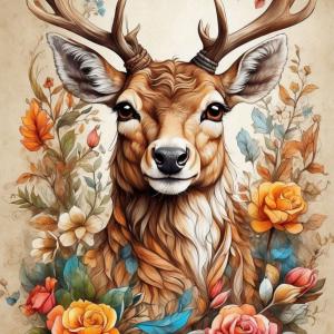 Szarvas virágokkal textilpanel választható méretben