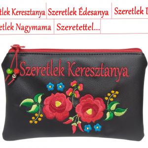 Szeretlek... Hímzett Kalocsai virágos neszi pénztárca Hungarian Folkart07 választható felirattal