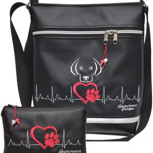 Szettben olcsóbb! Női 26x30 crossbody oldaltáska - Szívdobogás Hímzett EKG szív tappancs kutya neszivel