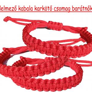 Szettben olcsóbb! Piros védelmező  kabala makramé karkötő szett barátnőknek (3 darab)