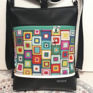 Színes négyszögek 3in1 textilbőr hátizsák oldaltáska