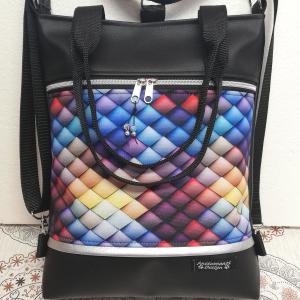 Szivárvány rombuszok 4in1 fekete hátizsák univerzális táska