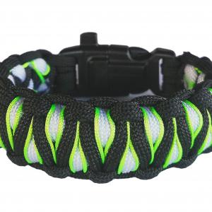 Taktikai túlélő paracord karkötő 3 funkciós csattal DRAGON EYE fekete-fehér-neonzöld(csuklóméret: 18-19cm)