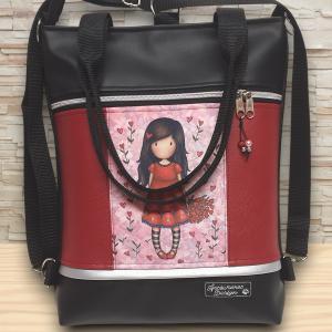 Tulipános Gorjuss 4in1 univerzális hátizsák oldaltáska fekete-bordó