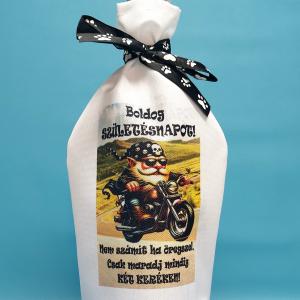 Üveg köpeny boros és pezsgős üvegre Motoros születésnapos