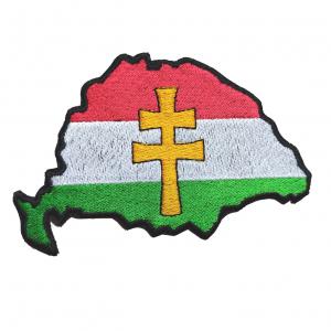 Vasalható varrható hímzett felvarró folt Nagy Magyarország kettőskereszttel 12x7,5cm