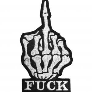 Vasalható varrható hímzett felvarró folt Skeleton Fuck (Csontváz kéz Fuck felirattal) 13cm