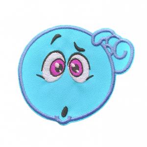 Vasalható varrható hímzett felvarró folt Világoskék Gondolkodó Emoji 10x8cm