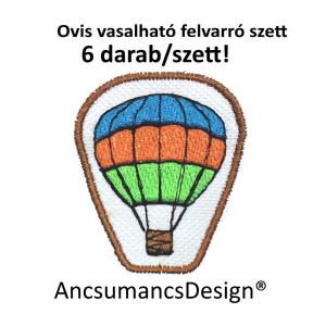 Vasalható varrható hímzett felvarró ovisjel óvodai jel Léghajó Hőlégballon 5cm 6db/szett
