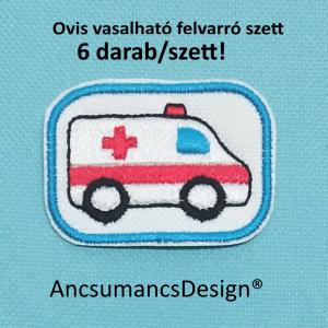 Vasalható varrható hímzett felvarró ovisjel óvodai jel Mentő Mentőautó 5cm 6db/szett