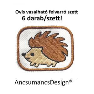 Vasalható varrható hímzett felvarró ovisjel óvodai jel Süni Sündisznó 5cm 6db/szett