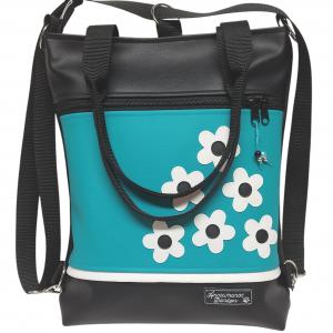 Virágeső fekete türkiz alapon 4in1 textilbőr hátizsák univerzális táska