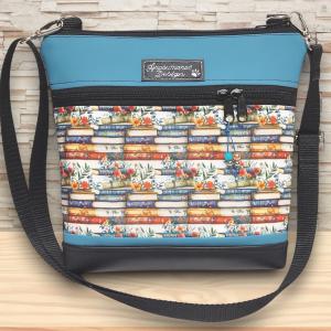 Virágzó könyvek Bella crossbody oldaltáska  28x24 fekete kék