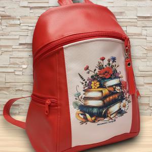 Virágzó könyvek Piros MAXIM BackPack L hátizsák textilbőr pántokkal 36x30x16