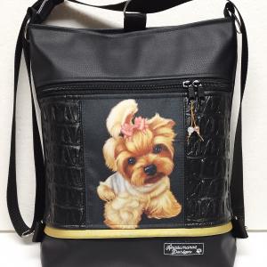 Yorkshire terrier kutyus 3in1 textilbőr hátizsák,univerzális táska cordura díszítéssel