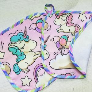 Zero Waste textil konyhai törlő akasztóval  unikornis