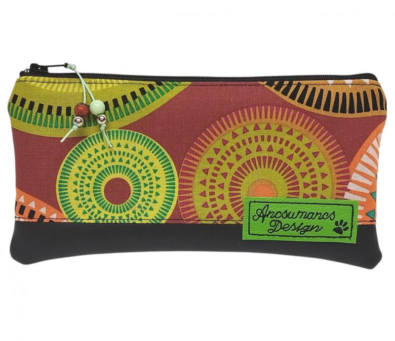 Tolltartó piperetartó neszeszer - 01 Mandalák fekete bőrrel 20x10cm