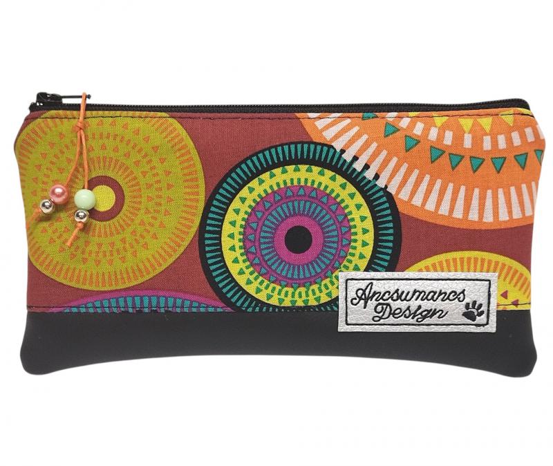 Tolltartó piperetartó neszeszer - 02 Mandalák fekete bőrrel 20x10cm