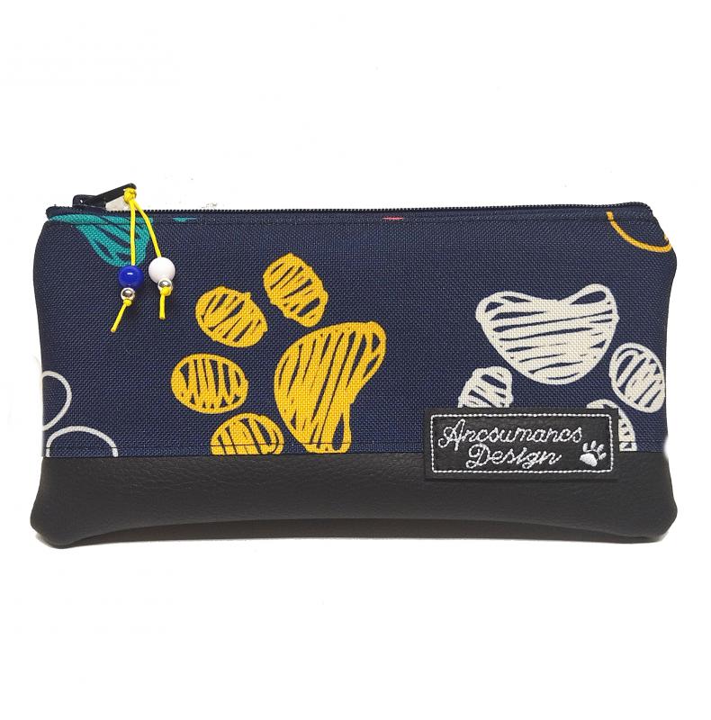 Tolltartó piperetartó neszeszer - Tappancsok fekete bőrrel 19x10cm sárga