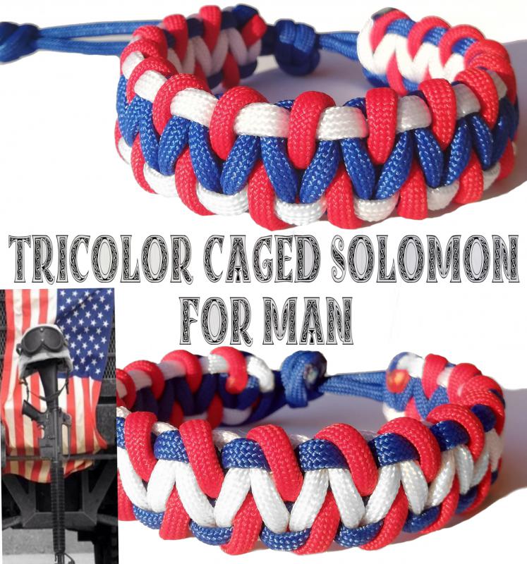 Tricolor CAGED SOLOMON kétoldalas férfi paracord karkötő United States
