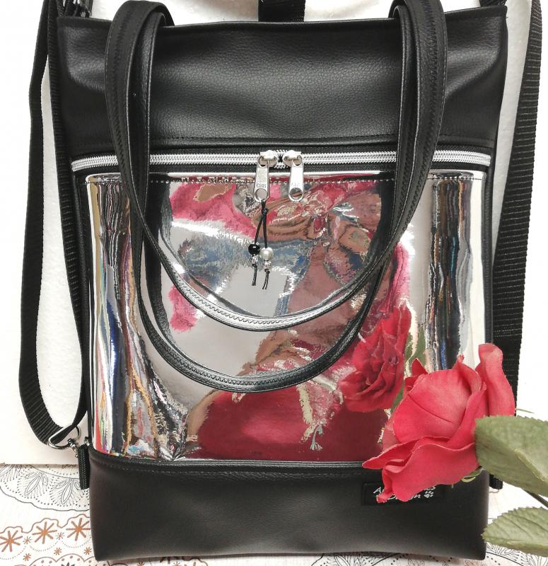 Tükör bőrrel díszített 4in1 hátizsák univerzális táska textilbőr kézifülekkel