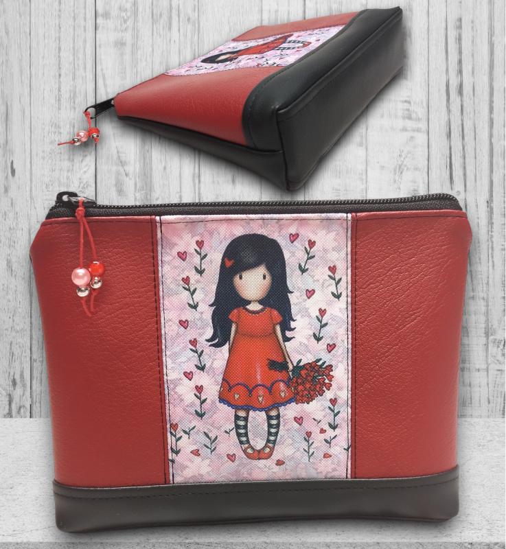 Tulipános gorjuss 01 - Nagyméretű nyomtatott panellal díszített vízálló talpas textilbőr neszesszer