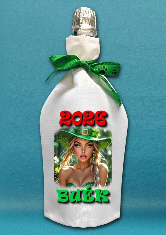 Üveg köpeny boros és pezsgős üvegre Boldog Új Évet 2026 (004)