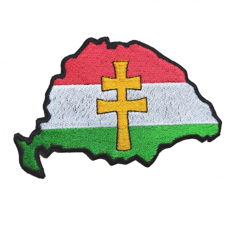 Vasalható varrható hímzett felvarró folt Nagy Magyarország kettőskereszttel 12x7,5cm