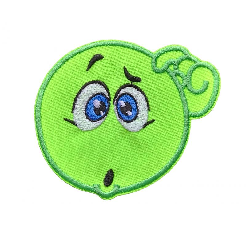 Vasalható varrható hímzett felvarró folt Neonzöld gondolkodó Emoji 10x8cm