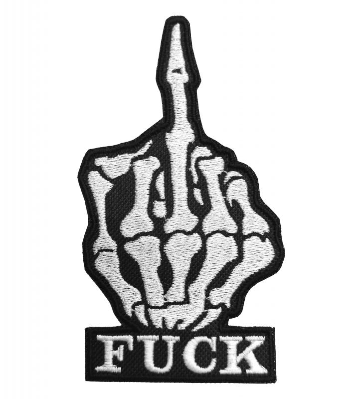 Vasalható varrható hímzett felvarró folt Skeleton Fuck (Csontváz kéz Fuck felirattal) 13cm