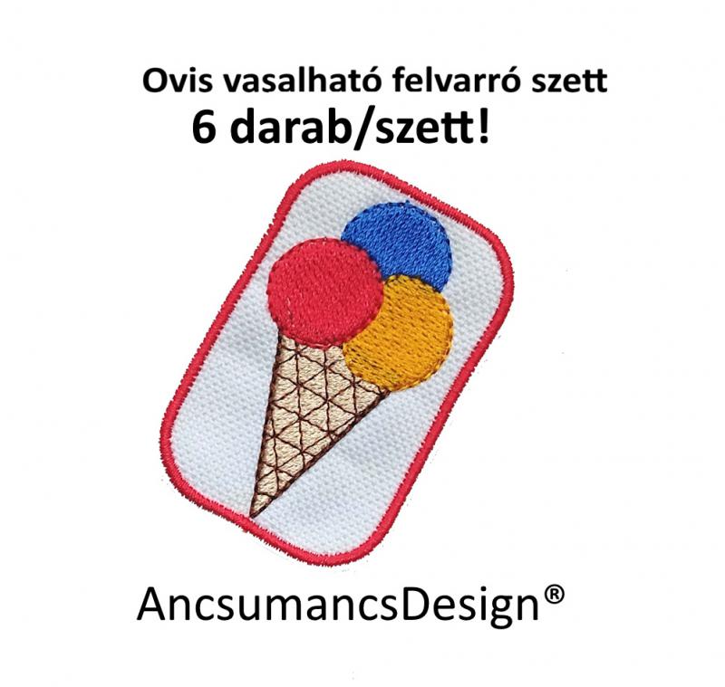 Vasalható varrható hímzett felvarró ovisjel óvodai jel Fagyi fagylalt 5,5cm 6db/szett