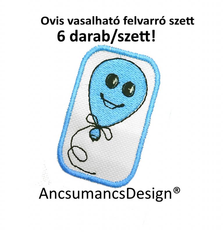 Vasalható varrható hímzett felvarró ovisjel óvodai jel Kék Lufi 5,5cm 6db/szett