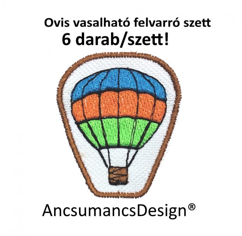 Vasalható varrható hímzett felvarró ovisjel óvodai jel Léghajó Hőlégballon 5cm 6db/szett