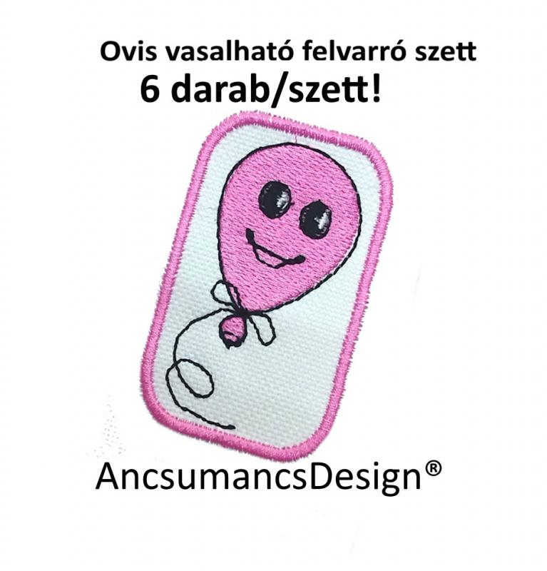 Vasalható varrható hímzett felvarró ovisjel óvodai jel Rózsaszín Lufi 5,5cm 6db/szett