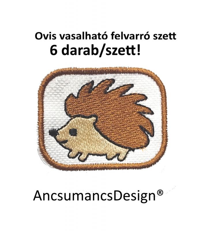 Vasalható varrható hímzett felvarró ovisjel óvodai jel Süni Sündisznó 5cm 6db/szett