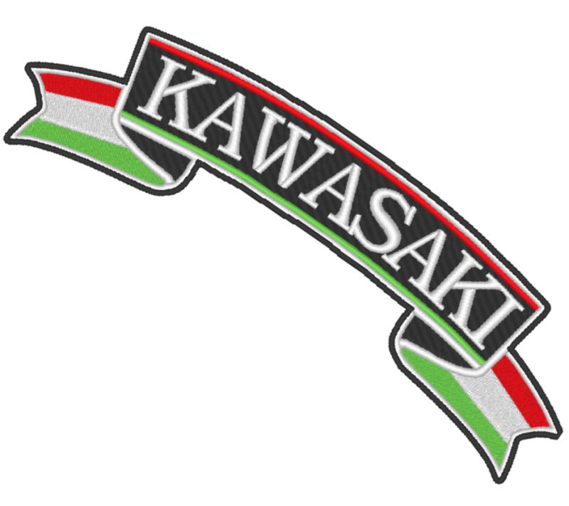 Vasalható varrható hímzett nagy felvarró motoros hátfelvarró  KAWASAKI szalag 26x8cm