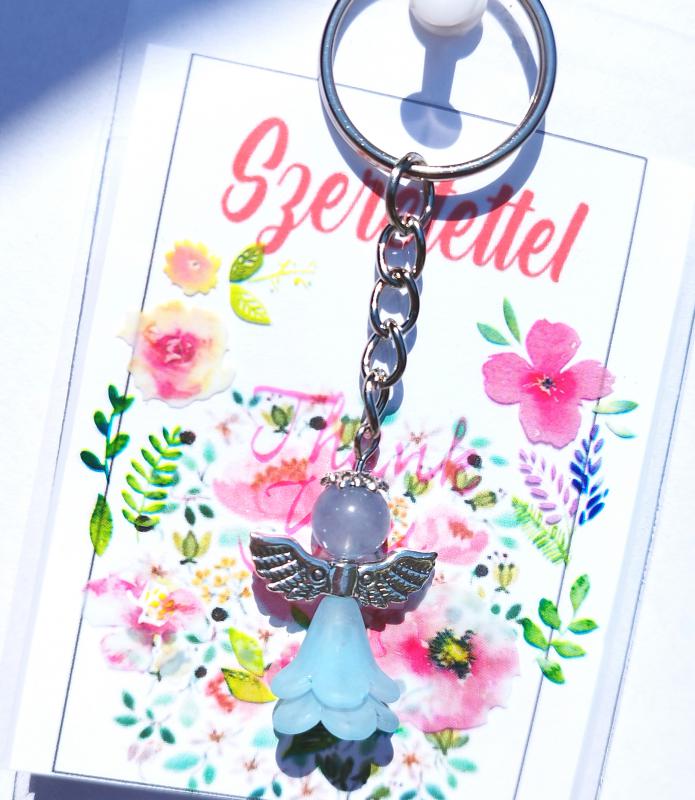 Védelmező angyal kulcstartó kabala kék Aquamarin ásvánnyal ajándékcsomagolásban