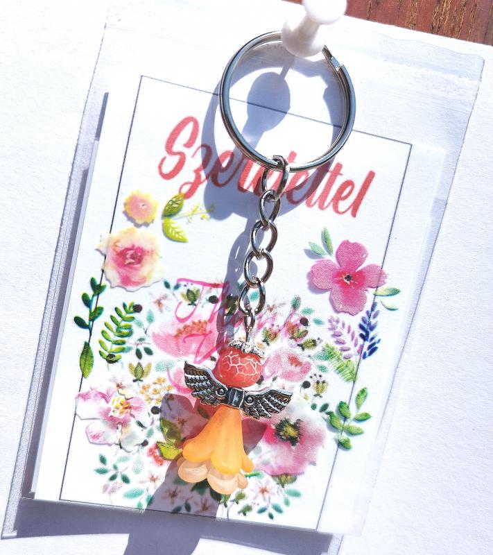 Védelmező angyal kulcstartó kabala narancs Achát ásvánnyal ajándékcsomagolásban