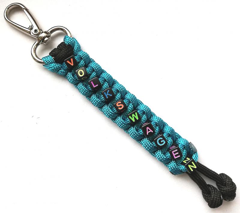 VOLKSWAGEN feliratos paracord  slusszkulcsdísz kulcstartó karabinerrel Fekete-türkíz