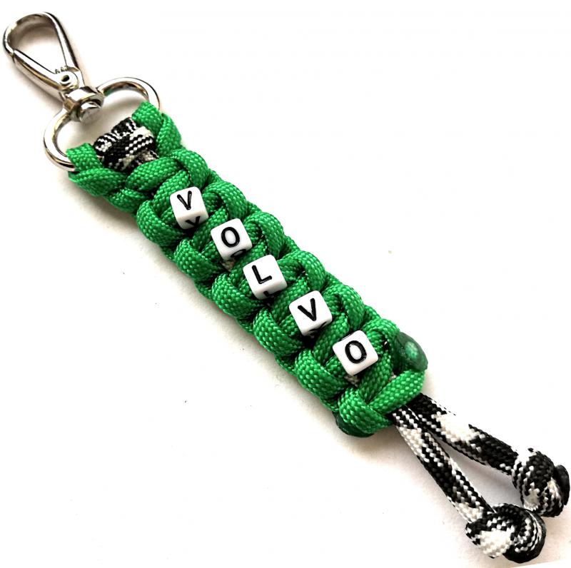 VOLVO feliratos paracord  slusszkulcsdísz kulcstartó karabinerrel Harmony Black & White-zöld