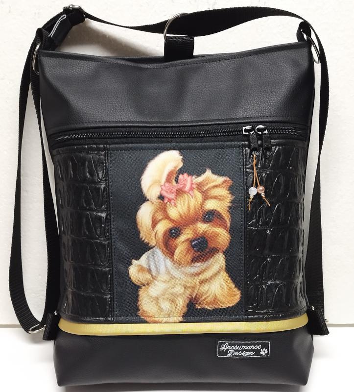 Yorkshire terrier kutyus 3in1 textilbőr hátizsák,univerzális táska cordura díszítéssel