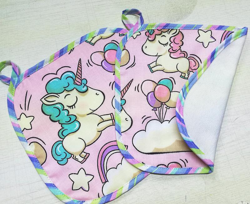 Zero Waste textil konyhai törlő akasztóval  unikornis